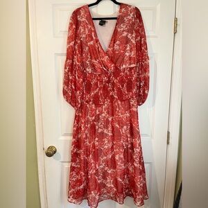 Maison Tara Crimson Floral Long Sleeve Dress